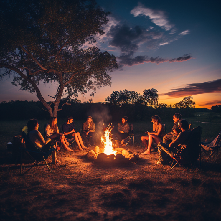 people gathered around the campfire at night in dallas texas