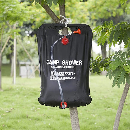 Foldable 20L Solar Shower Bag: Portable Outdoor Bath Water Bag for Camping, Sun Compact Heated Shower, Ideal for Scrubbing and Pool Accessories.