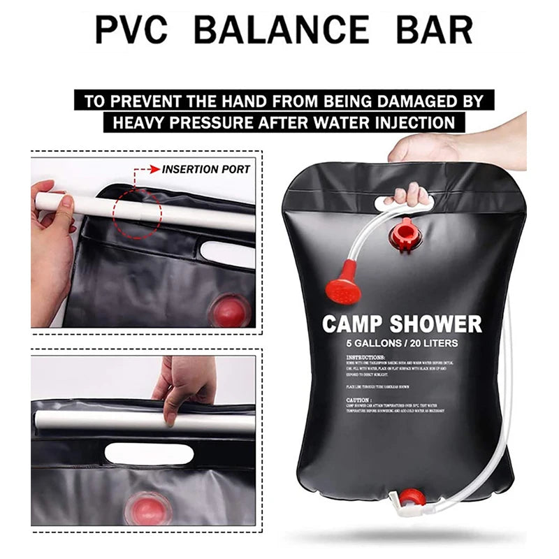 Load image into Gallery viewer, Foldable 20L Solar Shower Bag: Portable Outdoor Bath Water Bag for Camping, Sun Compact Heated Shower, Ideal for Scrubbing and Pool Accessories.
