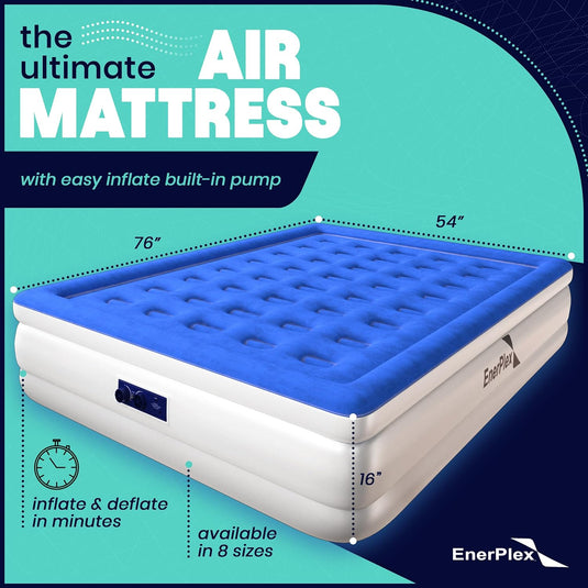 EnerPlex Air Mattress with Built-in Pump - Double Height Inflatable Mattress for Camping, Home & Portable Travel - Easy to Inflate/Quick Set UP