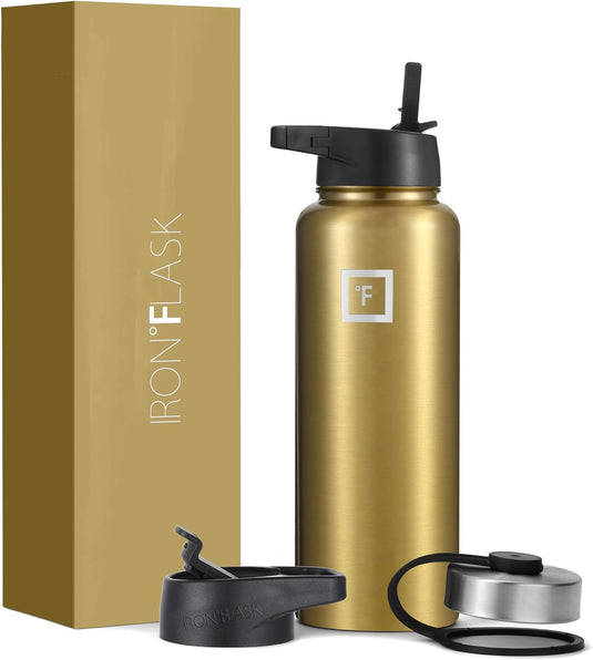 IRON °FLASK Sports Water Bottle - 40oz, 3 Lids (Straw Lid), Leak Proof - Stainless Steel Gym & Sport Bottles for Men, Women & Kids - Double Walled, Insulated Thermos, Metal Canteen