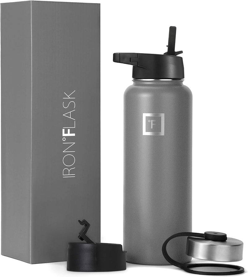Load image into Gallery viewer, IRON °FLASK Sports Water Bottle - 40oz, 3 Lids (Straw Lid), Leak Proof - Stainless Steel Gym &amp; Sport Bottles for Men, Women &amp; Kids - Double Walled, Insulated Thermos, Metal Canteen
