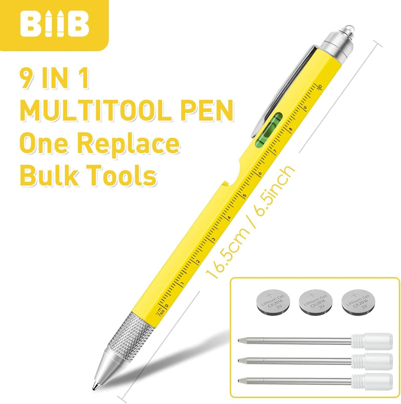 Load image into Gallery viewer, BIIB Stocking Stuffers 9 in 1 Multitool Pen - Ballpoint pen, Ruler, Flat &amp; Phillips Screwdriver, Bottle Opener, Stylus, Level, and LED flashlight.
