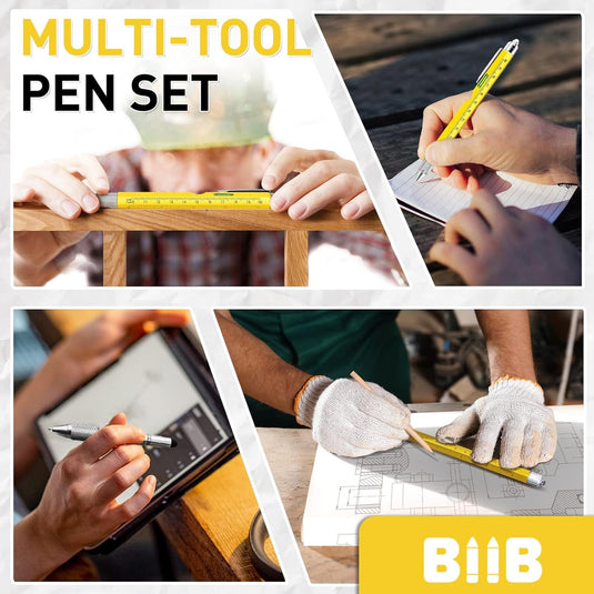 BIIB Stocking Stuffers 9 in 1 Multitool Pen - Ballpoint pen, Ruler, Flat & Phillips Screwdriver, Bottle Opener, Stylus, Level, and LED flashlight.