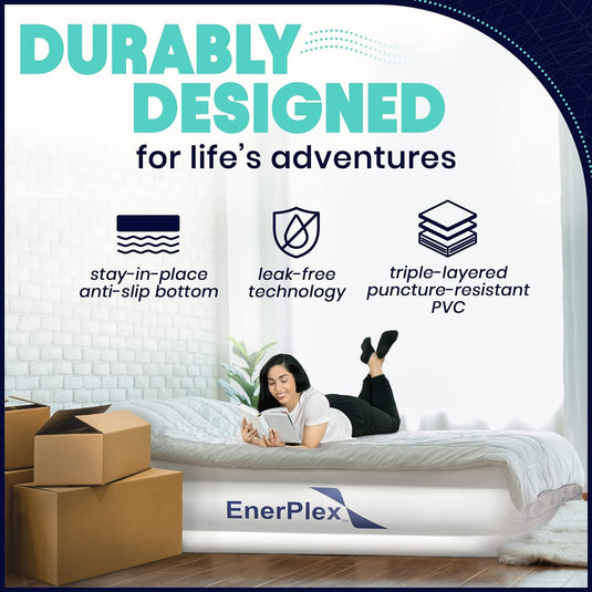 EnerPlex Air Mattress with Built-in Pump - Double Height Inflatable Mattress for Camping, Home & Portable Travel - Easy to Inflate/Quick Set UP