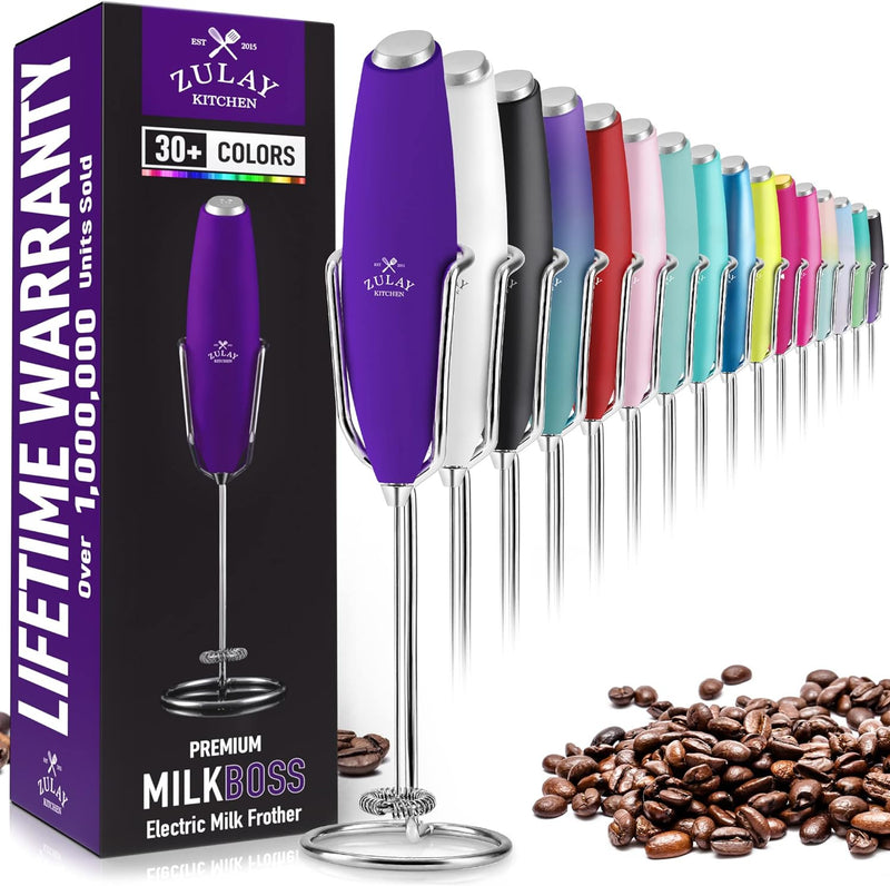 Load image into Gallery viewer, Zulay Ultra High-Speed Milk Frother with New Upgraded Stand - Compact Handheld Electric Mixer, Stainless Steel Whisk - Ideal for Coffee &amp; More
