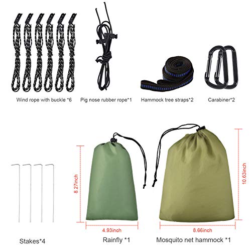 FIRINER Camping Hammock with Rainfly Tarp and Mosquito Net Portable Single Double Hammock Tent with Tree Strap Outdoor Hammock Set for Backpacking Hiking Travel Yard Activities Green