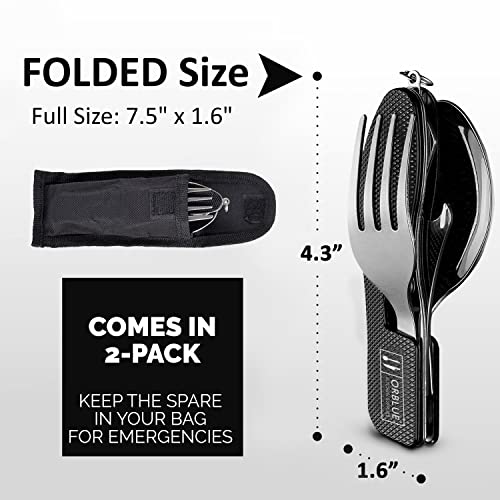 Load image into Gallery viewer, Orblue 4-in-1 Camping Utensils, 2-Pack, Portable Stainless Steel Spoon, Fork, Knife &amp; Bottle Opener Combo Set - Travel, Backpacking Cutlery Multitool, Yellow
