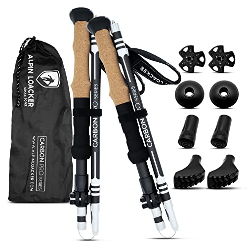 ALPIN LOACKER Collapsible Trekking Poles for Hiking I Carbon Hiking Poles Ultra Lightweight I Adjustable Trekking Poles for Women and Men with Cork Grip, 39 to 47 inches