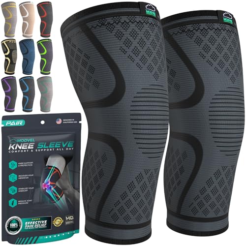 Modvel Compression Knee Sleeve for Women & Men - 2 Pack Knee Sleeve for Women Running Knee Pain, Knee Support Compression Sleeve, Workout Sports Knee Sleeve