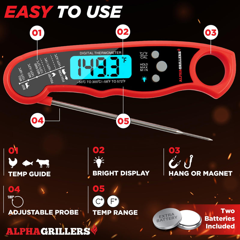Load image into Gallery viewer, Alpha Grillers Instant Read Meat Thermometer for Grill and Cooking. Best Waterproof Ultra Fast Thermometer with Backlight &amp; Calibration. Digital Food Probe for Kitchen, Outdoor Grilling and BBQ!
