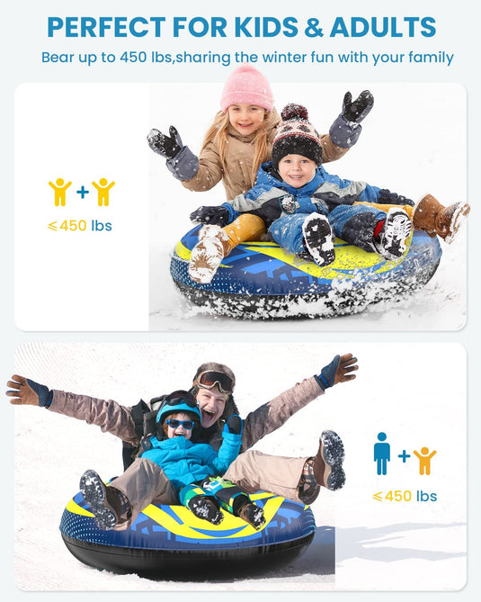 Snow Tube for Kids and Adults, Inflatable Sledding Heavy Duty Thicken Bottom Fast and Durable, Winter Fun Toys for 3-5 4-8 Children Boys Gift Outdoor Snow Games