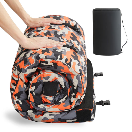 HomeMate CertiPUR-US Memory Foam Camping Mattress Pad Portable Roll Up for Adults Sleeping Mat Cot Car Tent Floor Removable Waterproof Cover Travel Bag Guest Bed, Orange, Single/75“*30''*3“