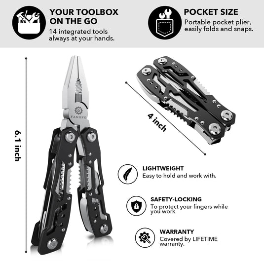 14-In-1 Multitool with Safety Locking, Professional Stainless Steel Multitool Pliers Pocket Knife, Bottle Opener, Screwdriver with Nylon Case