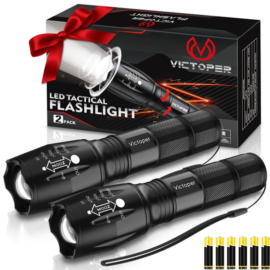 Victoper LED Tactical Flashlight 2-Pack - 2000 Lumens, 5 Modes, Zoomable & Waterproof, Ideal for Outdoors