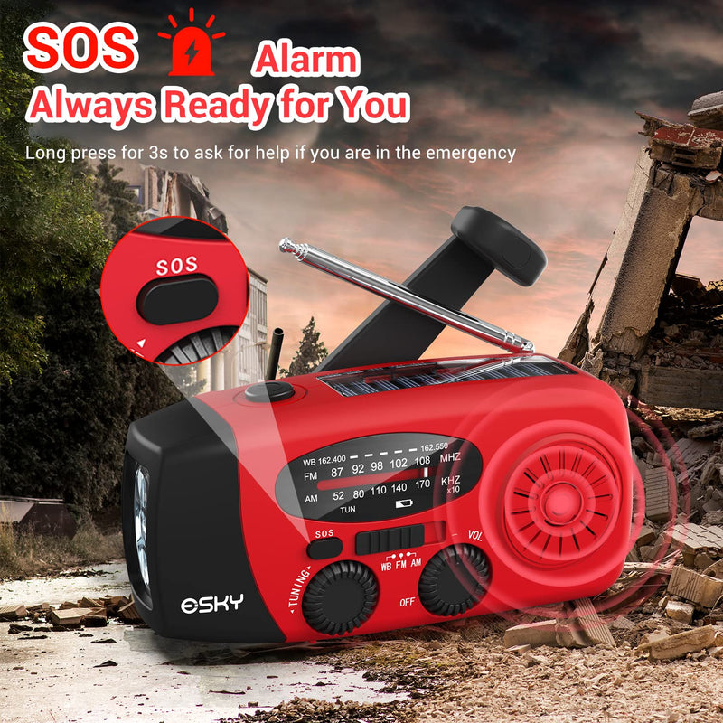 Load image into Gallery viewer, Esky Emergency Hand Crank Radio with 3 LED Flashlight, AM/FM/NOAA Portable Weather Radio with 2000mAh Power Bank Phone Charger, Solar Powered Rechargeable Radio for Indoor Survival Camping, SOS Alarm
