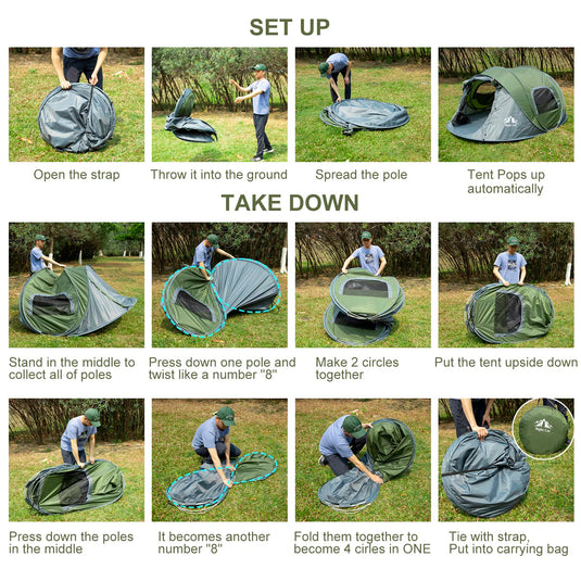 Night Cat Pop-up Camping Tent: 4 Person Tent Waterproof Instant Easy Setup Family Tent