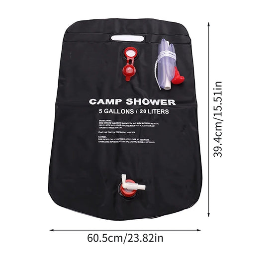 Foldable 20L Solar Shower Bag: Portable Outdoor Bath Water Bag for Camping, Sun Compact Heated Shower, Ideal for Scrubbing and Pool Accessories.