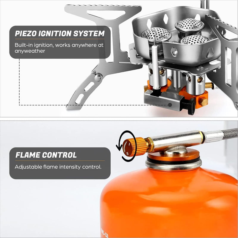 Load image into Gallery viewer, High-Power 3 Burner Portable Gas Stove: Windproof Burner for Camping, Picnics, and Survival
