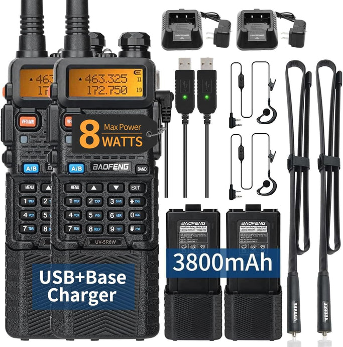 BAOFENG UV-5R Ham Radio 8W Dual Band Handheld UV5R Two Way Radio Long Range Rechargeable Walkie Talkies Portable Radio Full Kit,2Pack