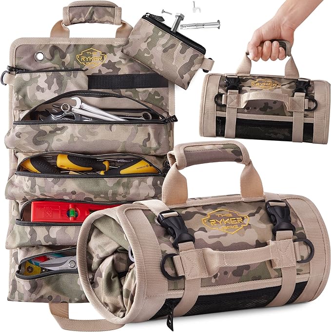 Load image into Gallery viewer, The Ryker Bag Tool Organizers - Small Tool Bag W/Detachable Pouches, Heavy Duty Roll Up Tool Bag Organizer : 6 Tool Pouches - Gifts for Dad Tool Roll Organizer For Mechanic, Electrician &amp; Hobbyist
