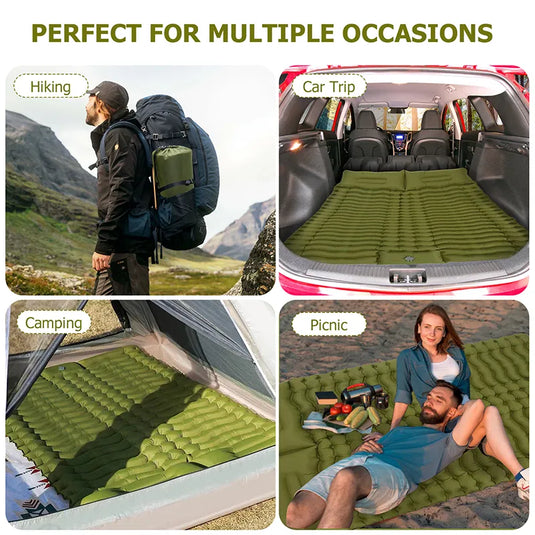 Double Self-Inflating Camping Sleeping Pad with Built-In Pillow: Comfy Mattress for Two, Perfect for Hiking and Outdoor Travel