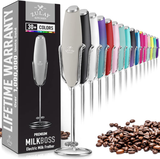 ULTRA HIGH SPEED MILK FROTHER For Coffee With NEW UPGRADED STAND - Powerful, Compact Handheld Mixer with Infinite Uses - Super Instant Electric Foam Maker with Stainless Steel Whisk by Zulay (Granite)