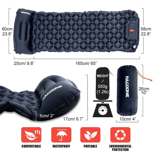 Ultralight Camping Air Mattress with Built-In Pump and Pillow