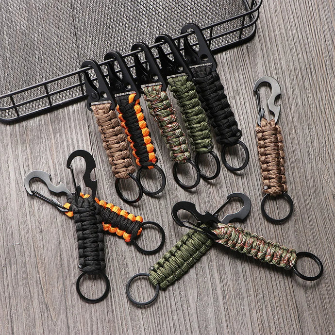 Outdoor Keychain Ring with Carabiner, Paracord Cord, Survival Tools, & Built-in Bottle Opener