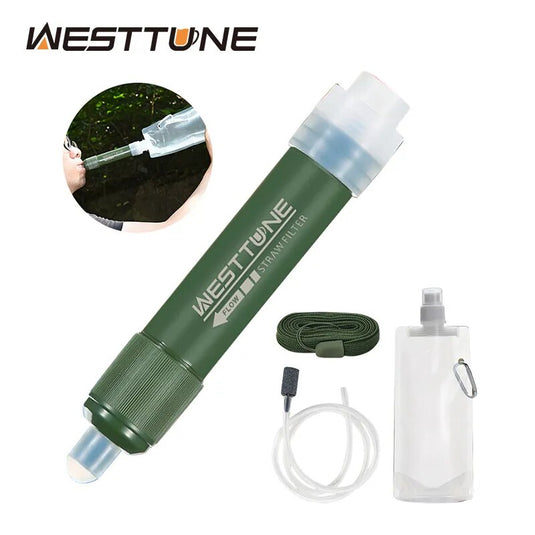 Westtune Mini Water Purification Straw: Essential Camping and Emergency Water Filter with TUP Carbon Fiber Bag
