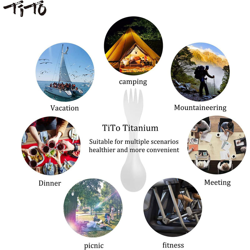 Load image into Gallery viewer, TiTo Titanium 2-in-1 Spork Spoon: Ultralight Portable Cookware for Camping, Hiking, and Picnic Adventures
