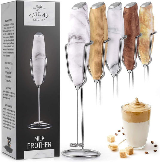 ULTRA HIGH SPEED MILK FROTHER For Coffee With NEW UPGRADED STAND - Powerful, Compact Handheld Mixer with Infinite Uses - Super Instant Electric Foam Maker with Stainless Steel Whisk by Zulay (Granite)