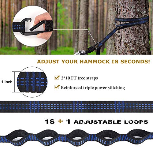 Qevooon Camping Hammock with Net,Travel Portable Lightweight Hammocks with Tree Straps and Solid D-Shape Carabiners,Parachute Nylon Hammock for Outsides Backpacking Beach Backyard Patio Hiking