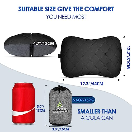 Hikenture Camping Pillow with Removable Cover - Ultralight Inflatable Pillow for Neck Lumbar Support - Upgrade Backpacking Pillow - Washable Travel Air Pillows for Camping, Hiking, Backpacking (Black)