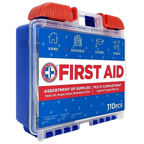 Be Smart Get Prepared 110 pc First Aid Kit: Clean, Treat, Protect Minor Cuts, Home, Office, Car, School, Business, Travel, Emergency, Outdoor, Camping & Sports, FSA/HSA (Packaging may vary)