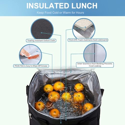 Iknoe Large Cooler Bag Collapsible 24 Can Insulated Bags Leakproof Lunch Cooler Tote with Multi-Pockets for Adult Insulated Thermal Bag for Beach, Picnic, Office Work (New Black)