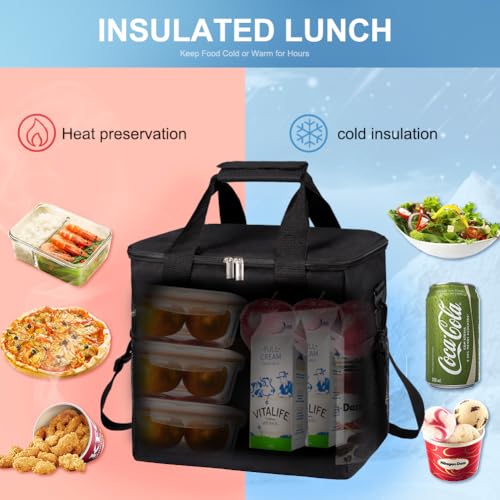 Iknoe Large Cooler Bag Collapsible 24 Can Insulated Bags Leakproof Lunch Cooler Tote with Multi-Pockets for Adult Insulated Thermal Bag for Beach, Picnic, Office Work (New Black)