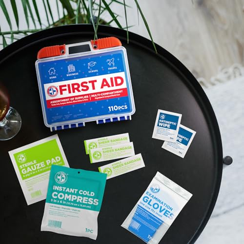 Be Smart Get Prepared 110 pc First Aid Kit: Clean, Treat, Protect Minor Cuts, Home, Office, Car, School, Business, Travel, Emergency, Outdoor, Camping & Sports, FSA/HSA (Packaging may vary)