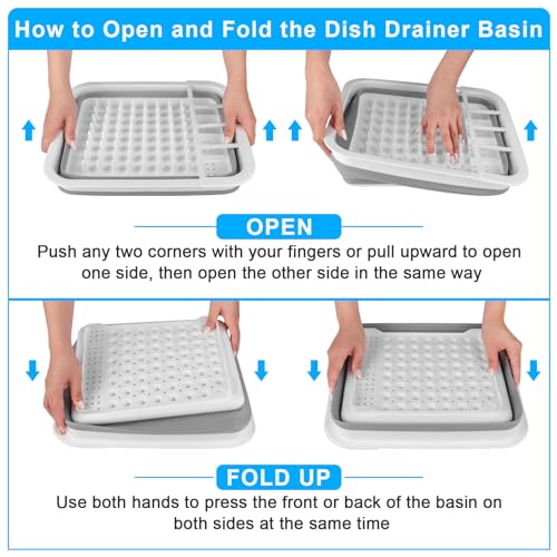Collapsible & Portable Dish Drying Rack - Dish Drainers for Kitchen Counter, Kitchen Sink, Camping, RV