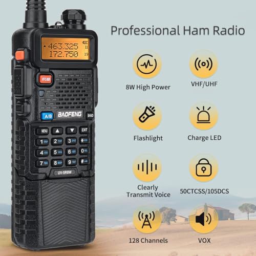 BAOFENG UV-5R Ham Radio 8W Dual Band Handheld UV5R Two Way Radio Long Range Rechargeable Walkie Talkies Portable Radio Full Kit,2Pack