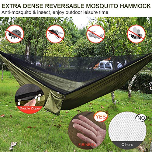 Load image into Gallery viewer, FIRINER Camping Hammock with Rainfly Tarp and Mosquito Net Portable Single Double Hammock Tent with Tree Strap Outdoor Hammock Set for Backpacking Hiking Travel Yard Activities Green
