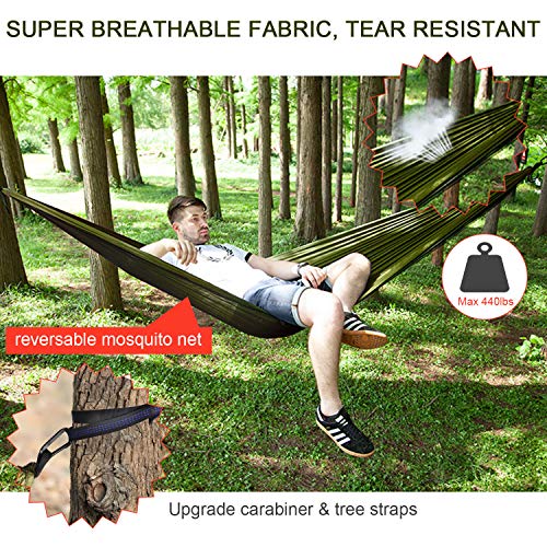 FIRINER Camping Hammock with Rainfly Tarp and Mosquito Net Portable Single Double Hammock Tent with Tree Strap Outdoor Hammock Set for Backpacking Hiking Travel Yard Activities Green