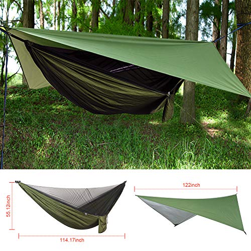 Load image into Gallery viewer, FIRINER Camping Hammock with Rainfly Tarp and Mosquito Net Portable Single Double Hammock Tent with Tree Strap Outdoor Hammock Set for Backpacking Hiking Travel Yard Activities Green
