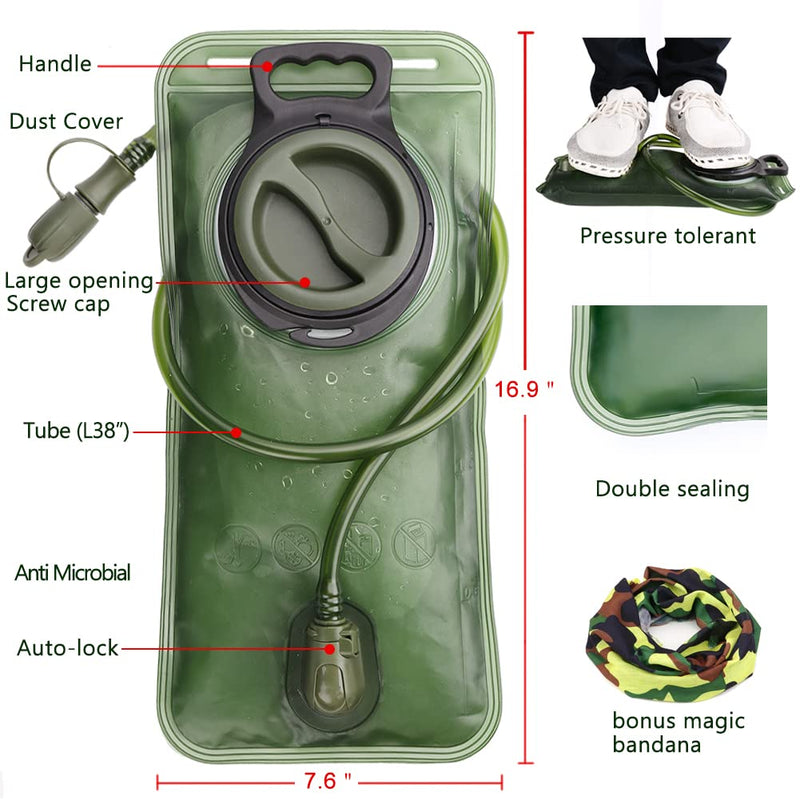 Load image into Gallery viewer, Hydration Bladder, 3L Water Bladder for Hiking Backpack Leak Proof Water Reservoir Storage, 3 Liter BPA-Free Water Pouch Hydration Pack Replacement for Biking Climbing Cycling Running, Military Green
