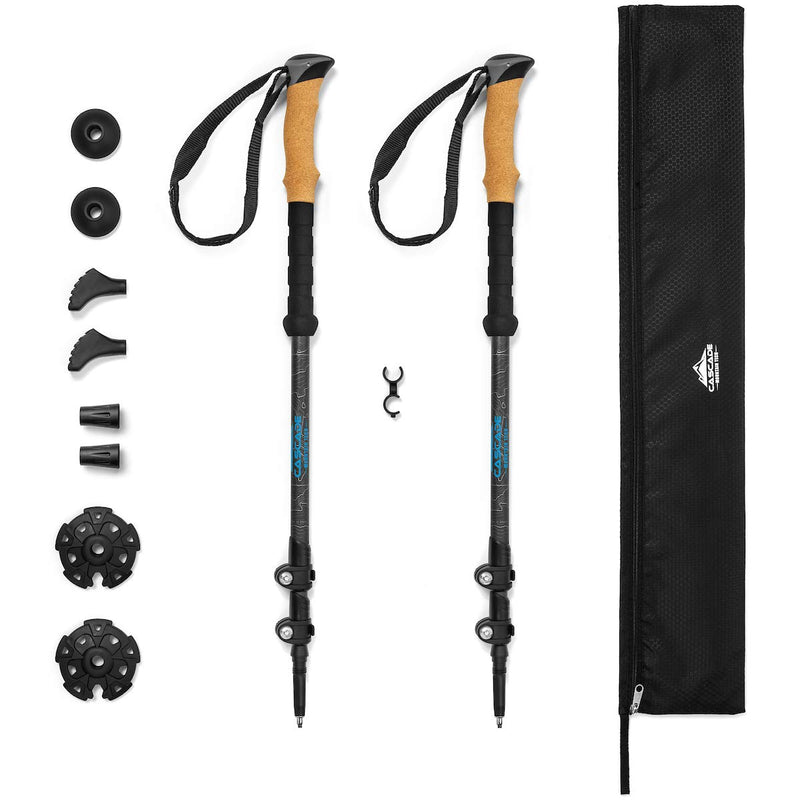 Load image into Gallery viewer, Cascade Mountain Tech Trekking Poles - Carbon Fiber Walking or Hiking Sticks with Quick Adjustable Locks (Set of 2), Grey
