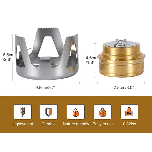 REDCAMP Mini Alcohol Stove for Backpacking, Lightweight Brass Spirit Burner with Aluminium Stand for Camping Hiking, Silver