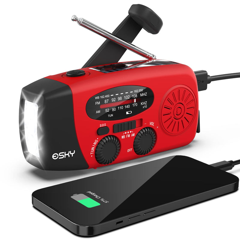 Load image into Gallery viewer, Esky Emergency Hand Crank Radio with 3 LED Flashlight, AM/FM/NOAA Portable Weather Radio with 2000mAh Power Bank Phone Charger, Solar Powered Rechargeable Radio for Indoor Survival Camping, SOS Alarm
