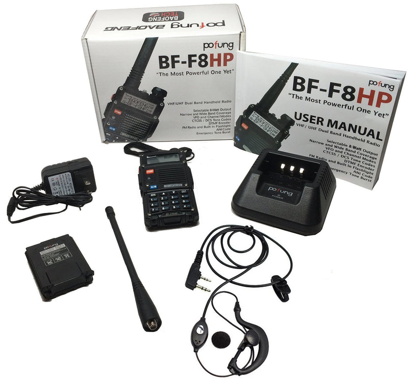 Load image into Gallery viewer, BAOFENG BF-F8HP (UV-5R 3rd Gen) 8-Watt Dual Band Two-Way Radio (136-174MHz VHF &amp; 400-520MHz UHF) Includes Full Kit with Large Battery
