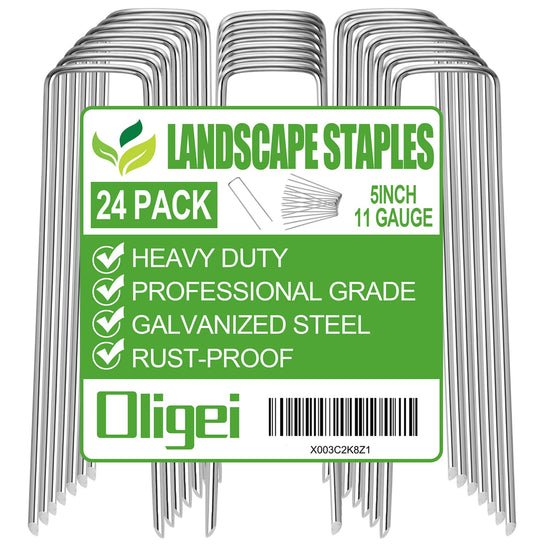 24 Pack Garden Stakes, U-Shaped Tent Stakes, Galvanized Landscape Staples, Ground Stakes, for Landscaping Securing Weed Barrier Fabric, Irrigation Tubing, Holding Fence, Tarpaulin