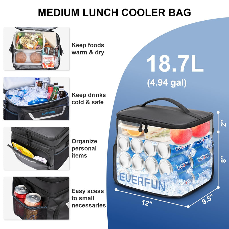 Load image into Gallery viewer, EVERFUN Small Cooler Bag Insulated Beach Cooler Lunch Bag for Men 24 Can Dual Compartments Reusable Waterproof Leak-Proof for Travel Work Picnic, Black
